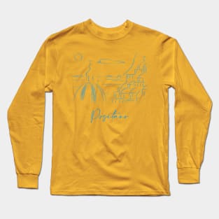 Positano Blue Lineart panorama Long Sleeve T-Shirt